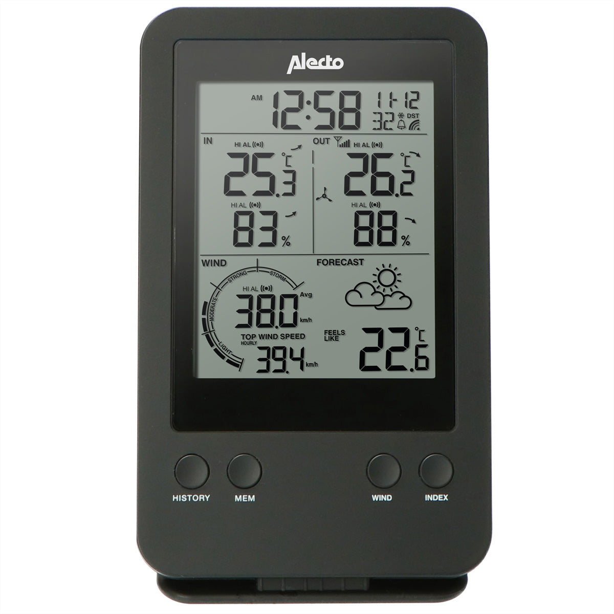 Alecto WS-3400 – Wetterstation, innen/aussen, Hygrometer & Barometer, inkl. Aussensensor – schwarz