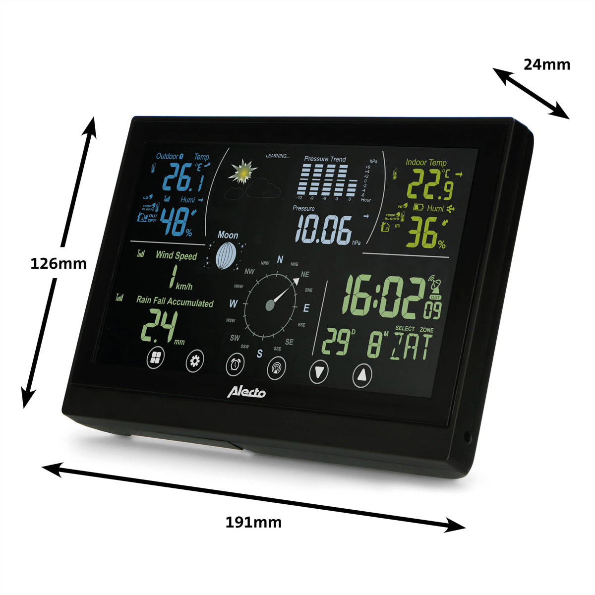 Alecto WS3875 – Wetterstation, Funk (433 MHz), innen/außen, Wind & Niederschlag – schwarz