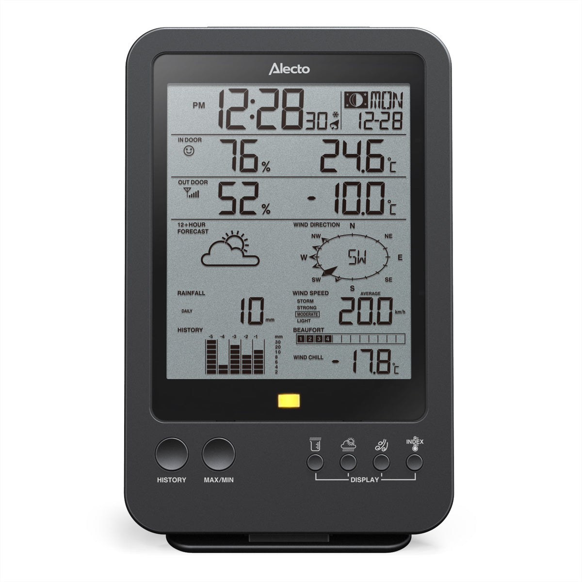 Alecto WS-4700 – Wetterstation, innen/aussen, Hygrometer & Barometer, inkl. Aussensensor – schwarz