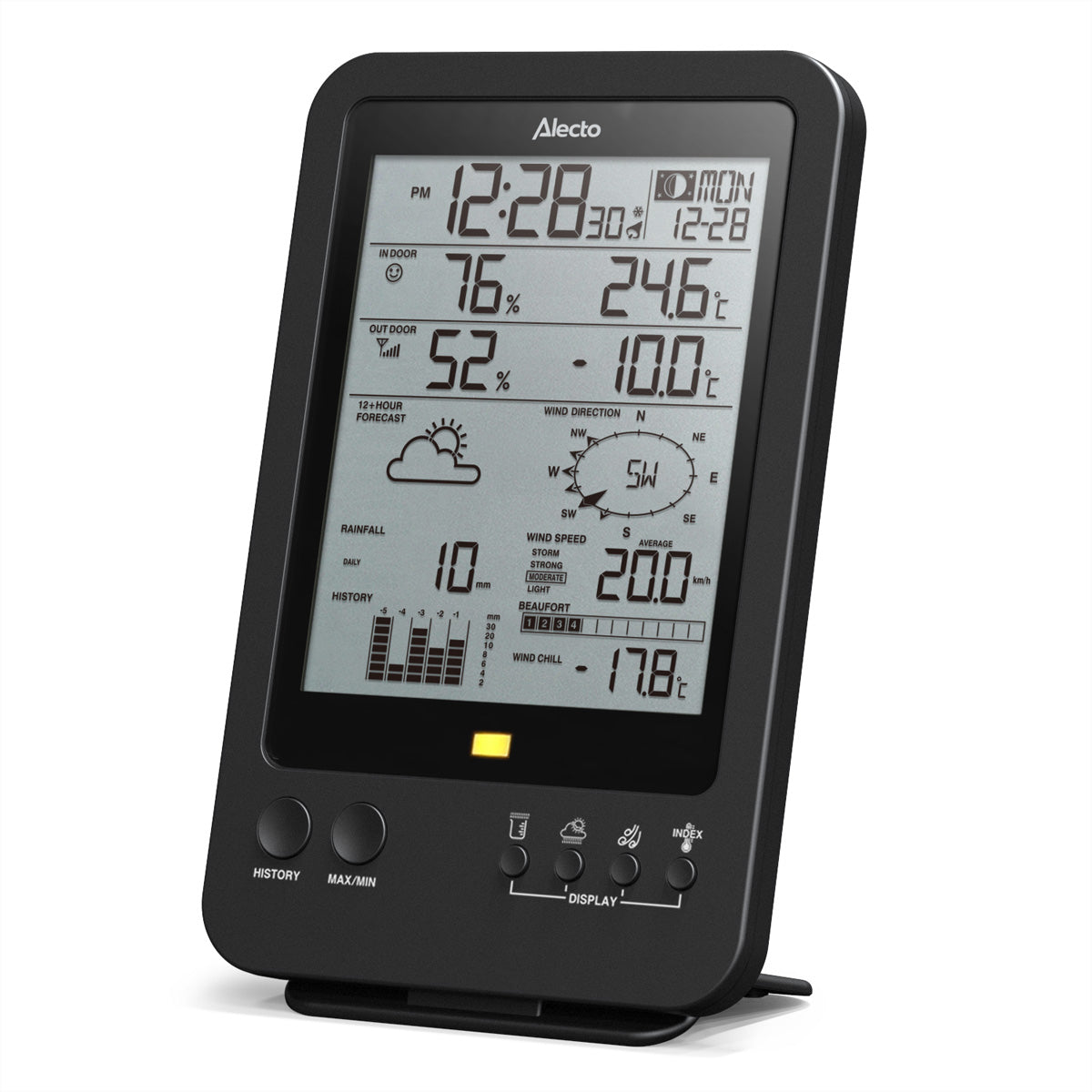 Alecto WS-4700 – Wetterstation, innen/aussen, Hygrometer & Barometer, inkl. Aussensensor – schwarz