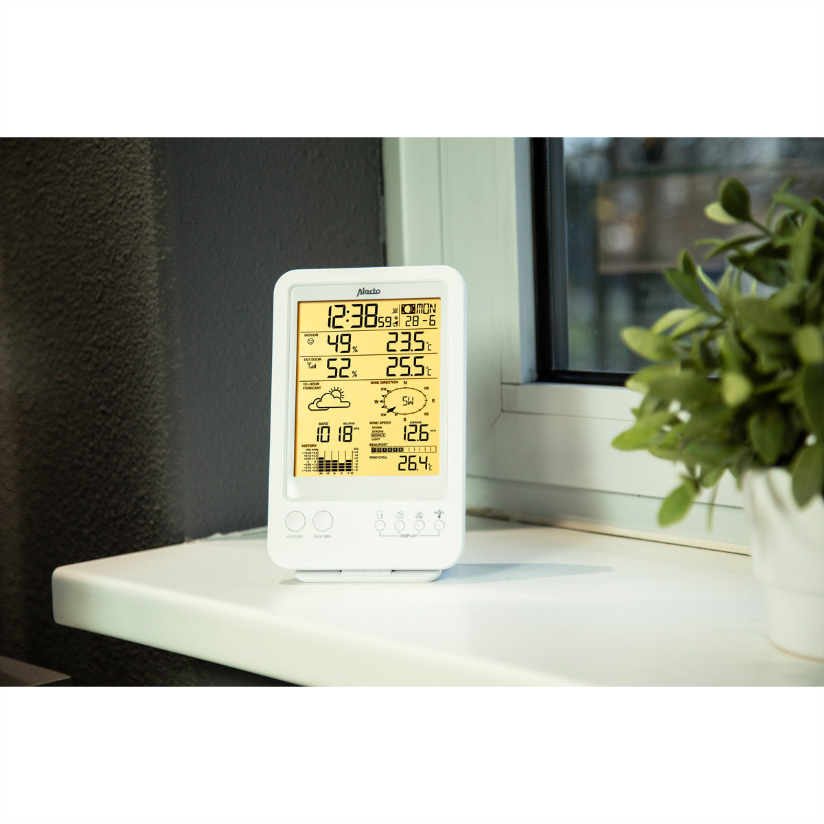 Alecto WS-4800 – Wetterstation, Funk 868 MHz, innen/außen, Hygrometer & Barometer, inkl. Aussensensor – weiss