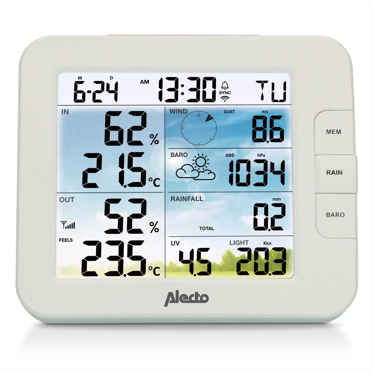 Alecto WS5400 – Wetterstation, WLAN & App, innen/aussen, 8-in-1 – weiss