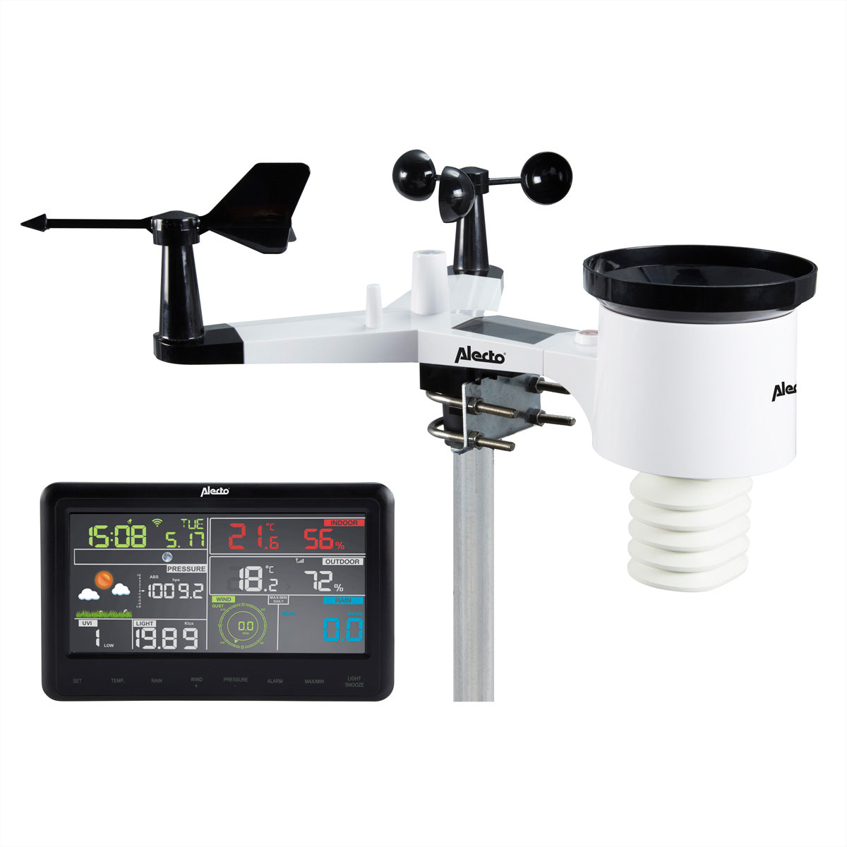 Alecto WS-5500 – Wetterstation, WLAN, innen/außen, Hygrometer & Barometer, inkl. Aussensensor – schwarz