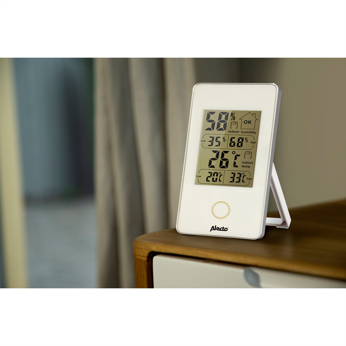 Alecto WS-75 – Thermo-/Hygrosensor, Display, Min-/Max-Anzeige – Weiss