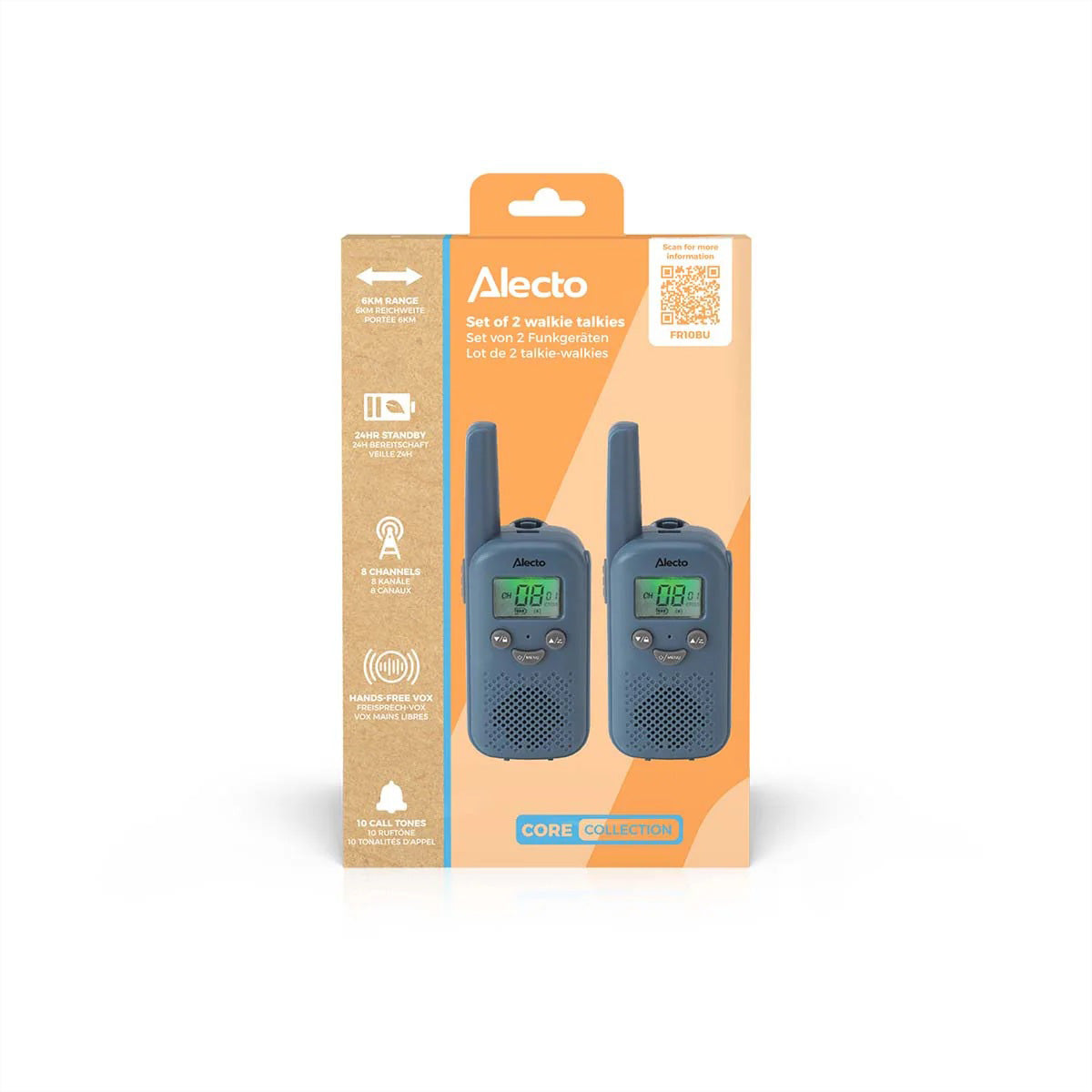 Alecto FR10BU – Funkgerät (2er-Set), 8 Kanäle, Reichweite bis 6 km, USB-C, Blau