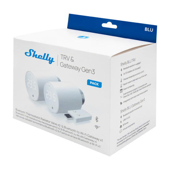 Shelly Heizkörperthermostat – Bluetooth, WLAN – für Heizkörperventile M30×1,5 mm – 3er-Set