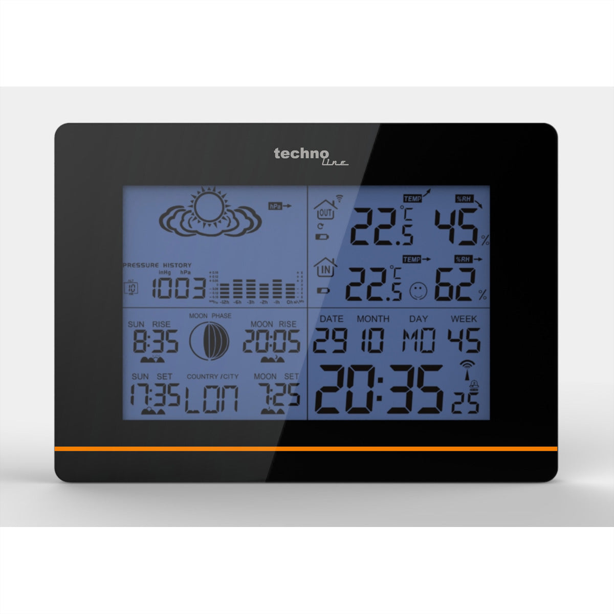Technoline WS6750 – Wetterstation, Innen/Aussen, Hygrometer & Barometer, inkl. Aussensender – Schwarz