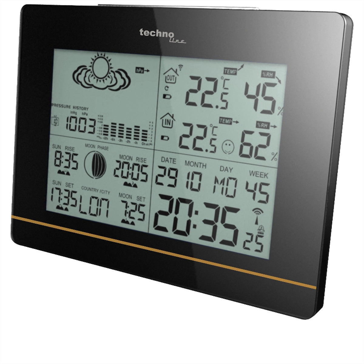 Technoline WS6750 – Wetterstation, Innen/Aussen, Hygrometer & Barometer, inkl. Aussensender – Schwarz