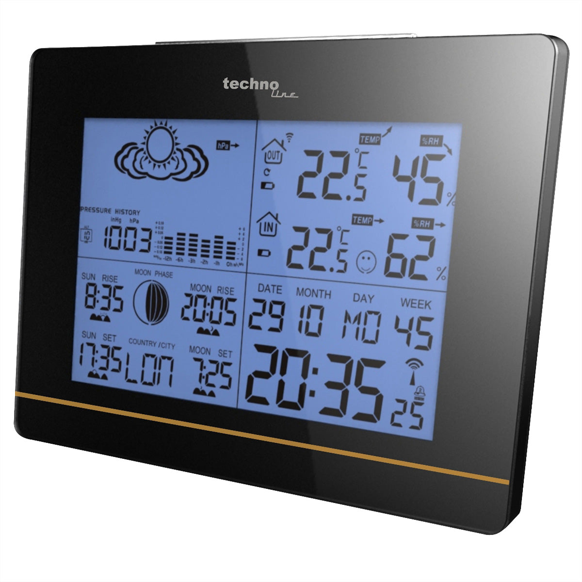 Technoline WS6750 – Wetterstation, Innen/Aussen, Hygrometer & Barometer, inkl. Aussensender – Schwarz