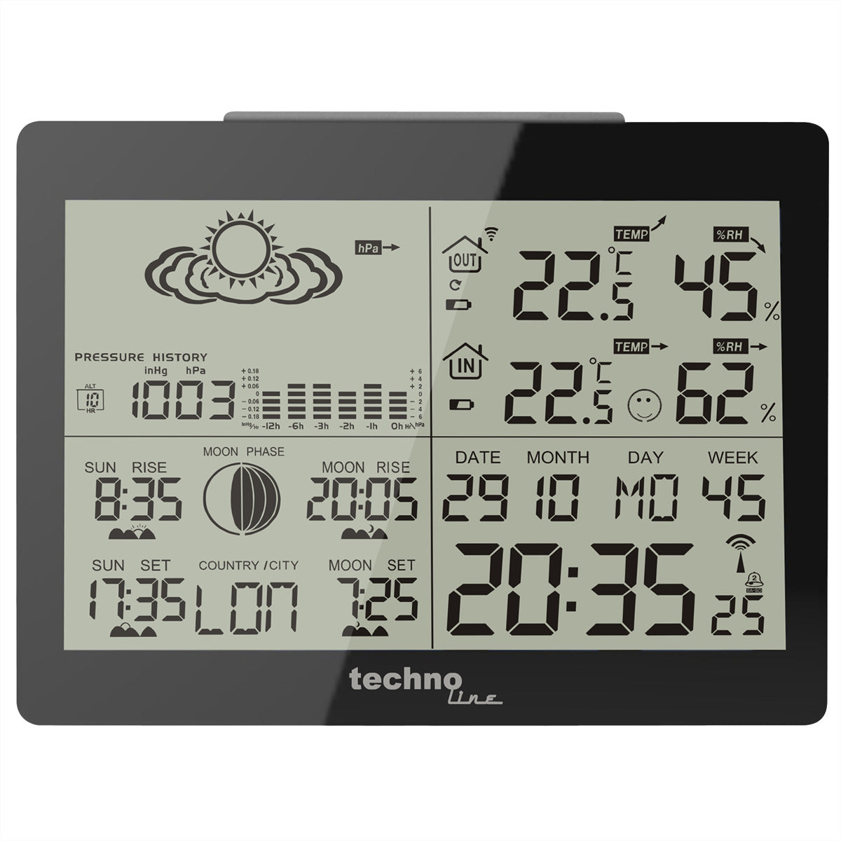 Technoline WS6760 – Wetterstation, Funk (433 MHz), Innen/Aussen, Hygrometer & Barometer – Schwarz