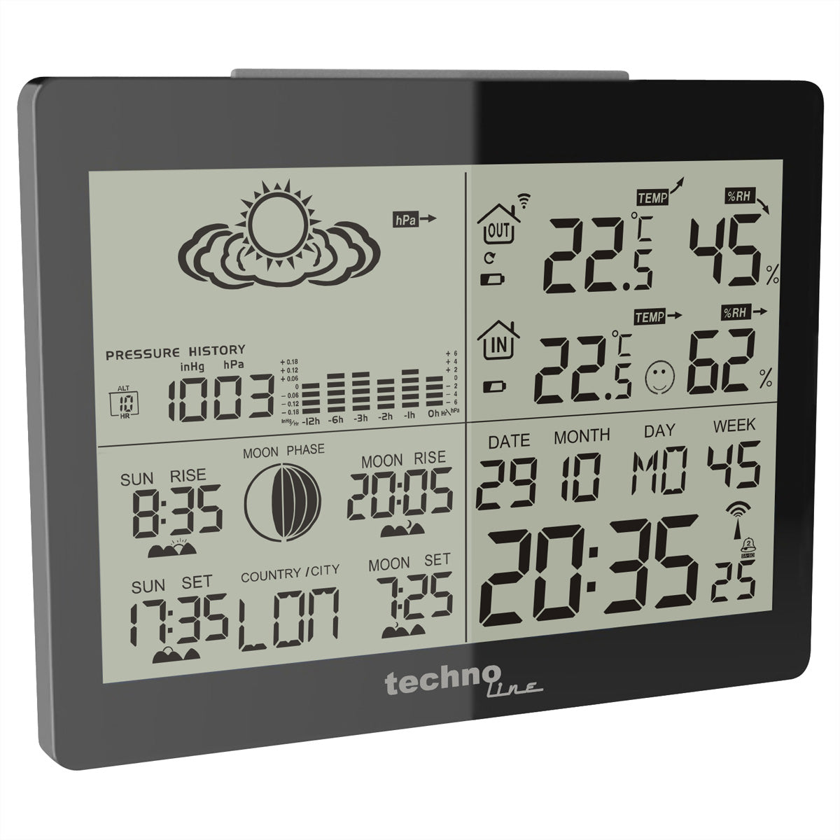 Technoline WS6760 – Wetterstation, Funk (433 MHz), Innen/Aussen, Hygrometer & Barometer – Schwarz