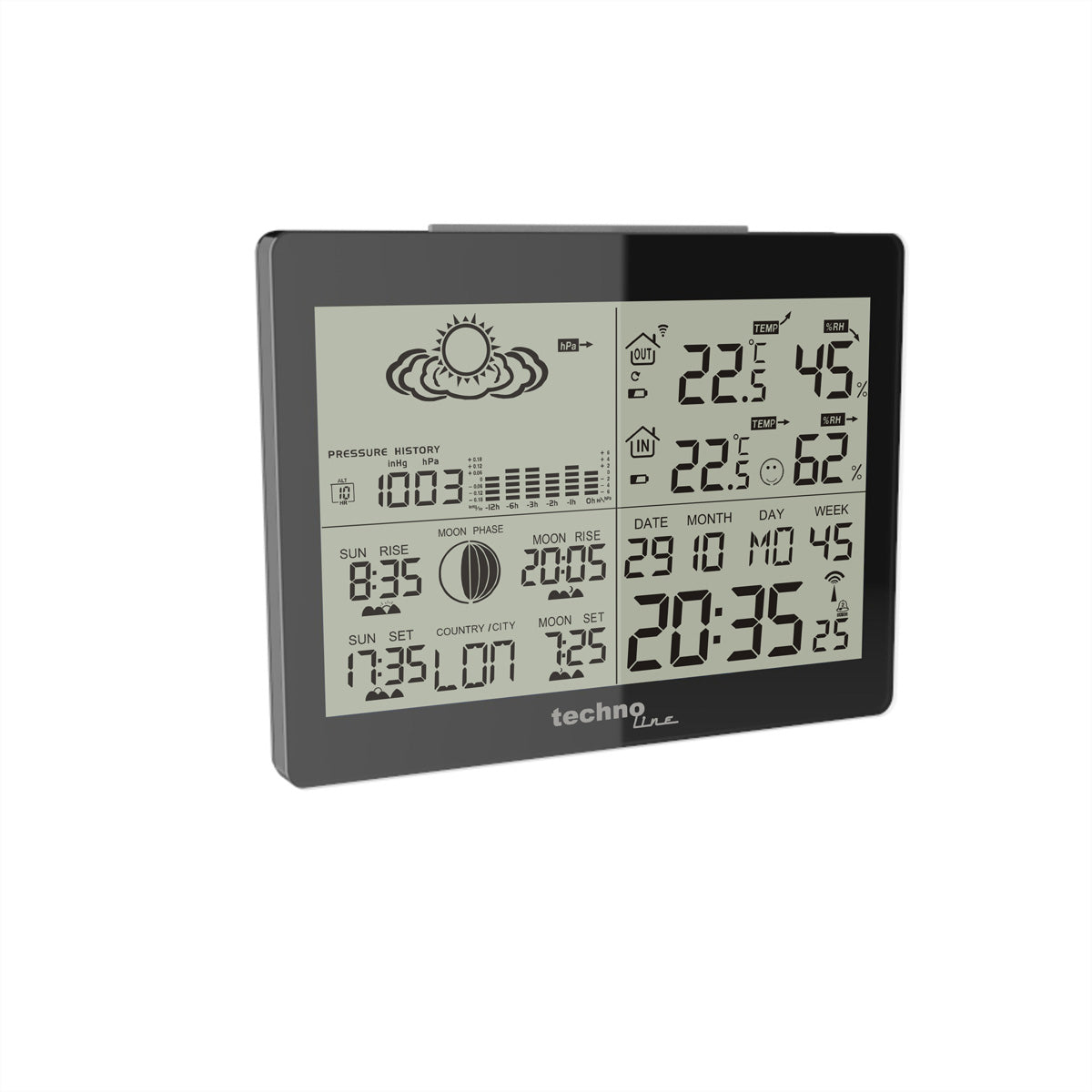 Technoline WS6760 – Wetterstation, Funk (433 MHz), Innen/Aussen, Hygrometer & Barometer – Schwarz
