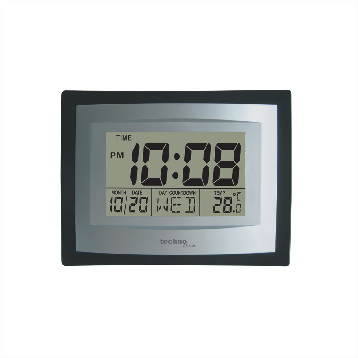 Technoline WS8004 Wanduhr – Digital, Thermometer, 22 × 17 × 3,5 cm, Silber, Kunststoff
