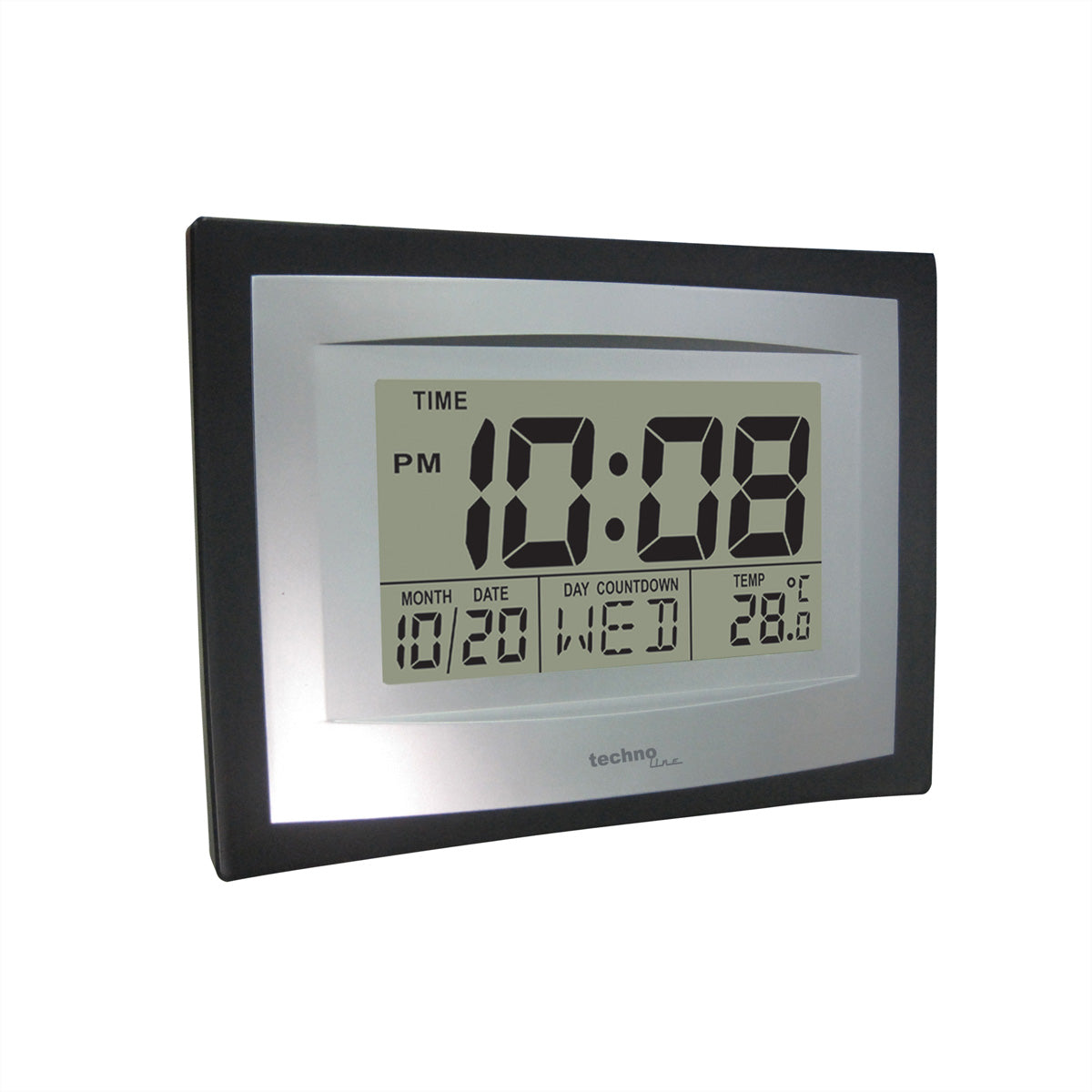 Technoline WS8004 Wanduhr – Digital, Thermometer, 22 × 17 × 3,5 cm, Silber, Kunststoff