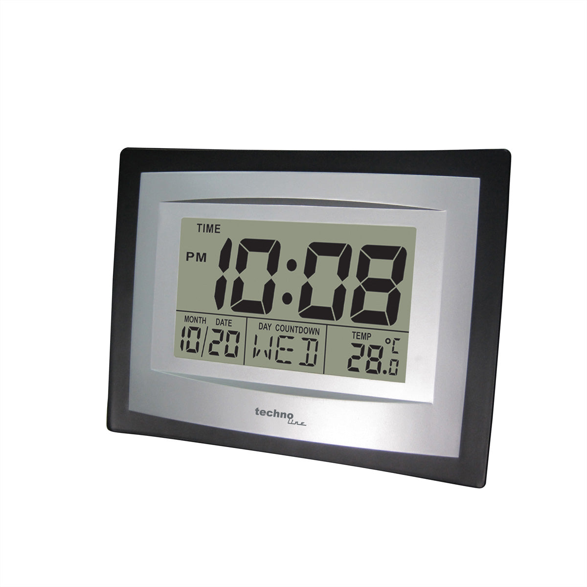 Technoline WS8004 Wanduhr – Digital, Thermometer, 22 × 17 × 3,5 cm, Silber, Kunststoff