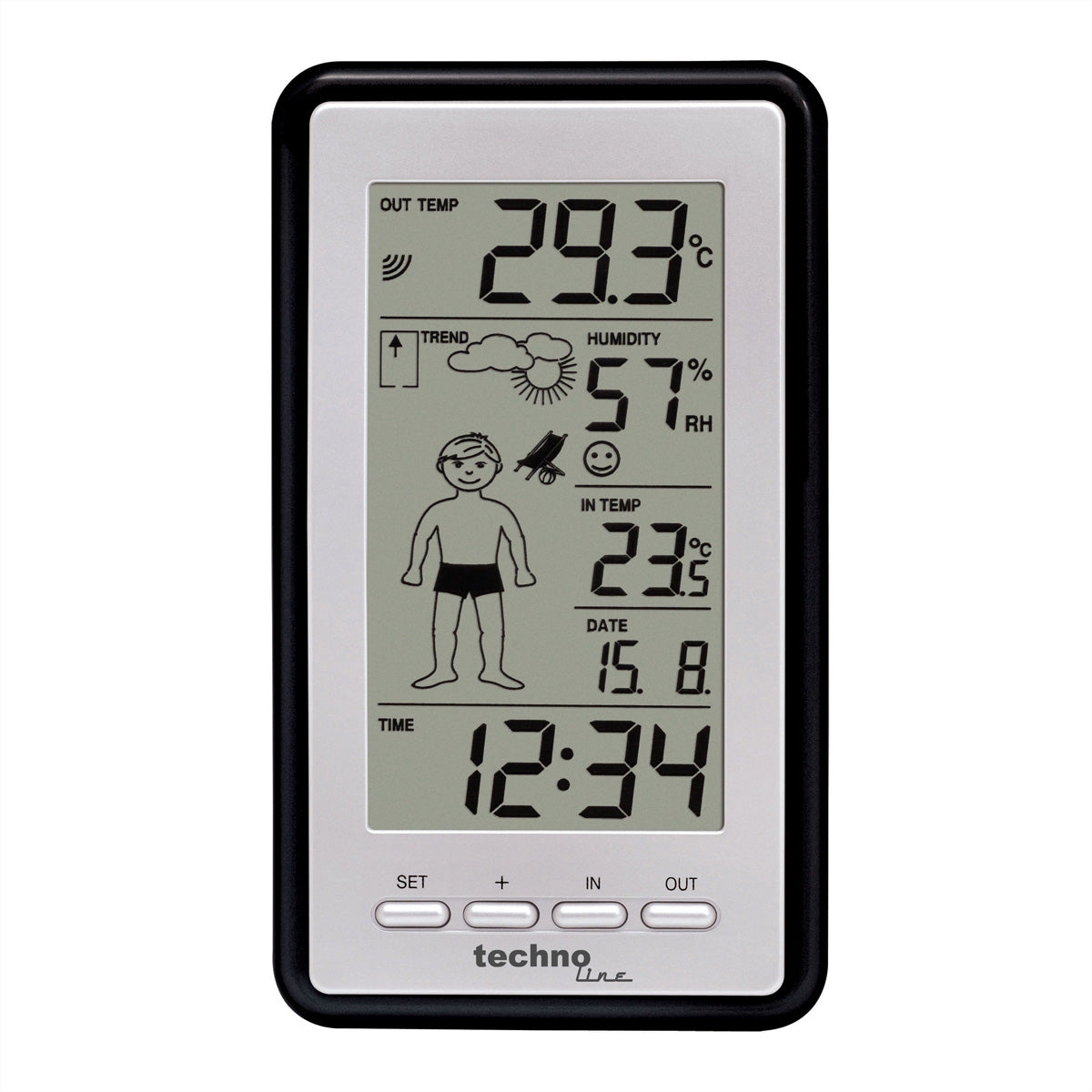 Technoline WS9632-IT – Wetterstation, innen/aussen, Hygrometer, inkl. Aussensensor – Grau
