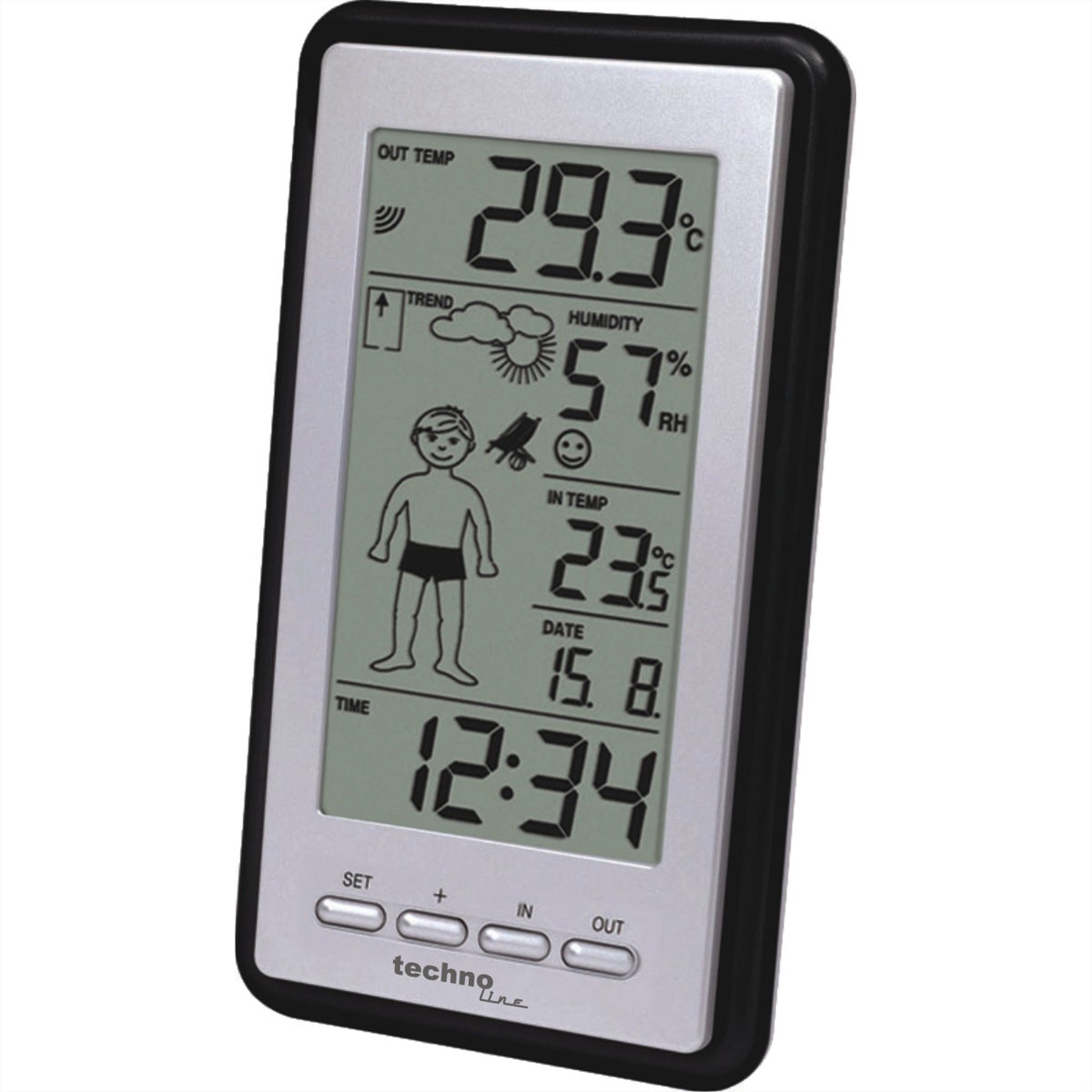 Technoline WS9632-IT – Wetterstation, innen/aussen, Hygrometer, inkl. Aussensensor – Grau