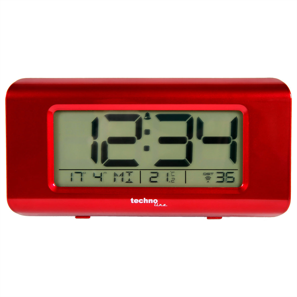 Technoline Digitalwecker – Funk, Schlummerfunktion, Thermometer, 14,5 × 7,2 × 3,8 cm, Rot