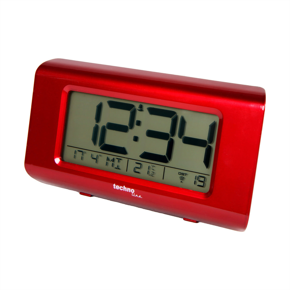 Technoline Digitalwecker – Funk, Schlummerfunktion, Thermometer, 14,5 × 7,2 × 3,8 cm, Rot
