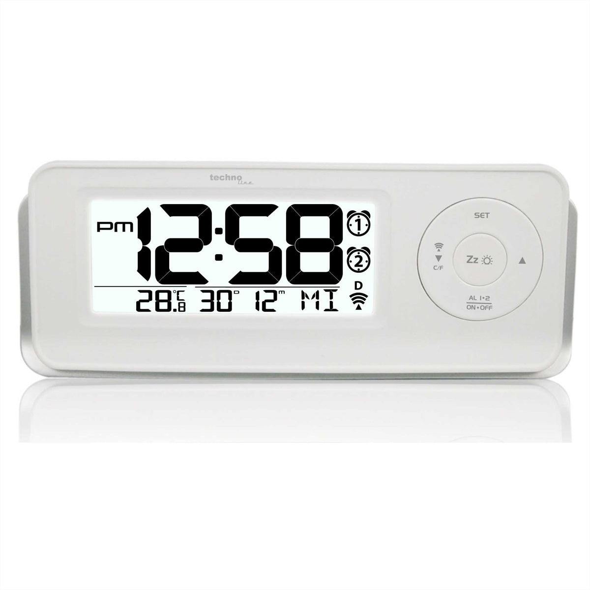 Technoline WT498S Digitalwecker – Funk, Snooze, Thermometer, 5,7 × 8,0 × 18,8 cm, Weiss