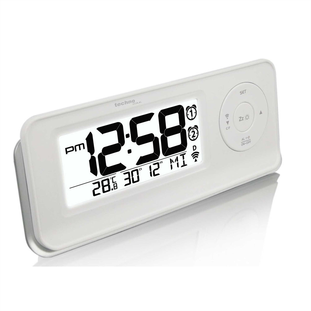 Technoline WT498S Digitalwecker – Funk, Snooze, Thermometer, 5,7 × 8,0 × 18,8 cm, Weiss