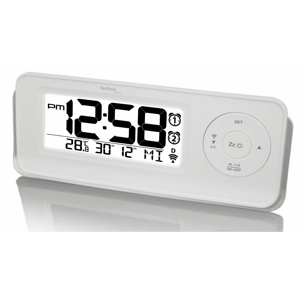 Technoline WT498S Digitalwecker – Funk, Snooze, Thermometer, 5,7 × 8,0 × 18,8 cm, Weiss