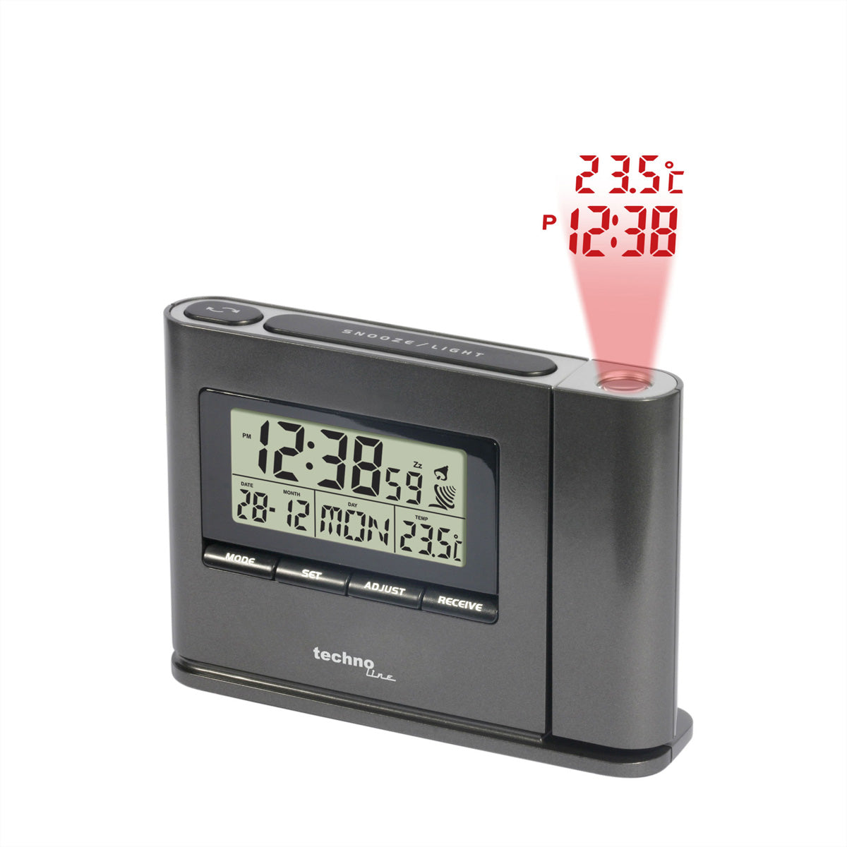 Technoline WT519 Projektionswecker – Funk, Thermometer, 12,9 × 9,2 × 3,4 cm, Schwarz