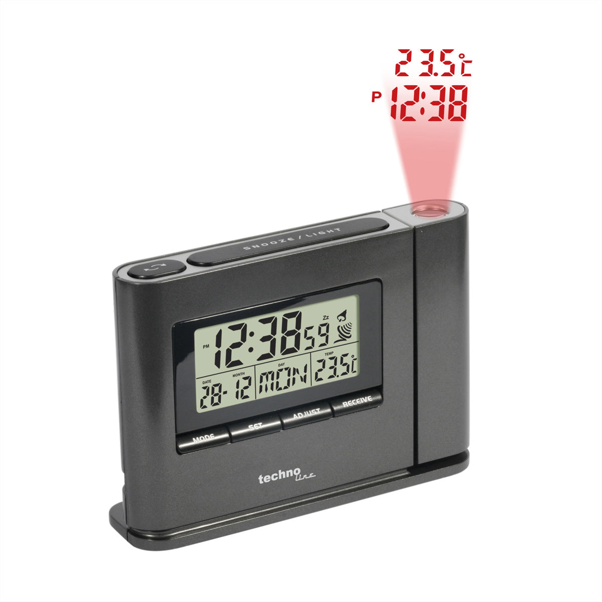 Technoline WT519 Projektionswecker – Funk, Thermometer, 12,9 × 9,2 × 3,4 cm, Schwarz