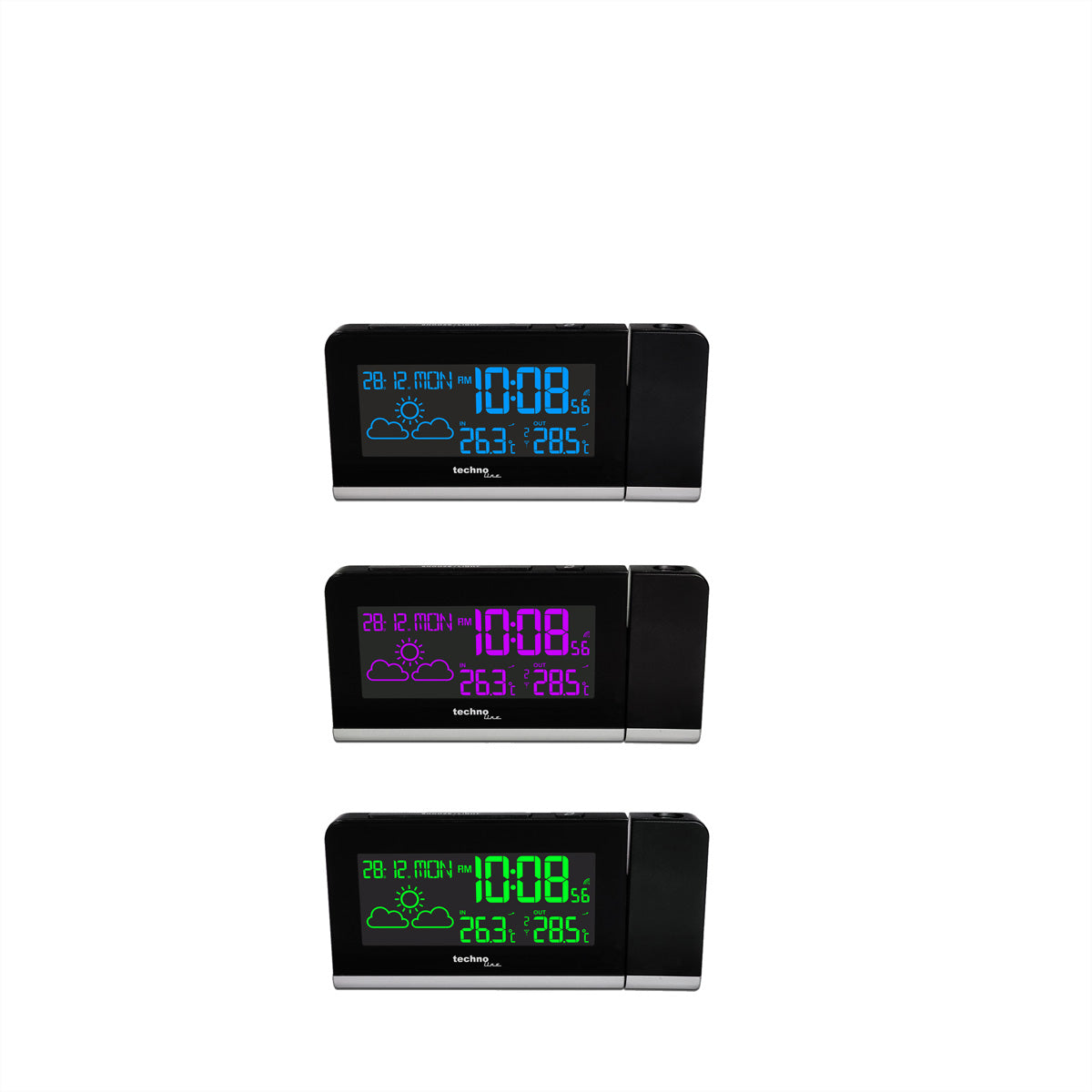 Technoline Projektionswecker – Funk, Thermometer, 16 × 7,2 × 4,8 cm, Schwarz
