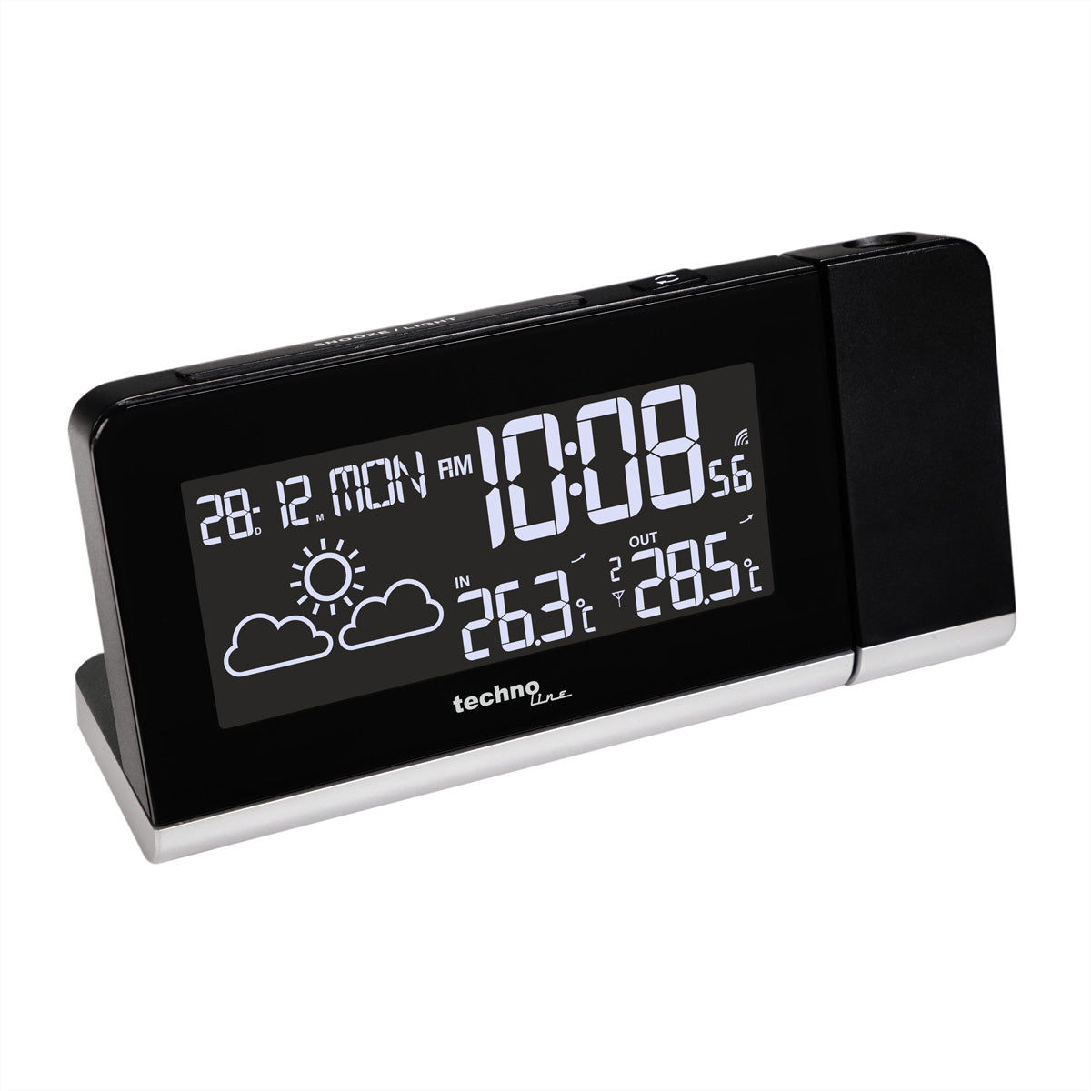 Technoline Projektionswecker – Funk, Thermometer, 16 × 7,2 × 4,8 cm, Schwarz