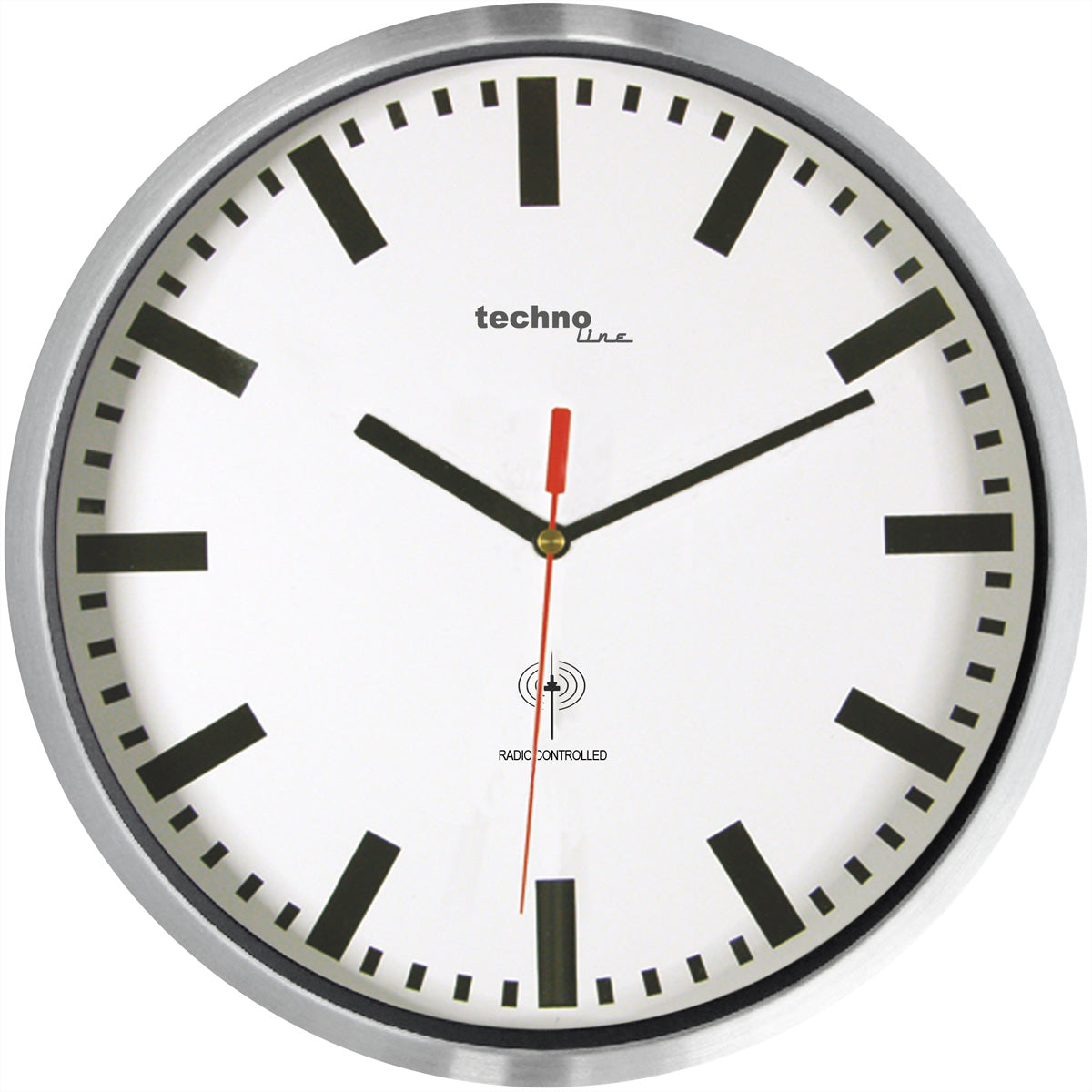 Technoline WT8990 Wanduhr – Funk, analog, lautlos, Ø 30 cm, Silber, Metall