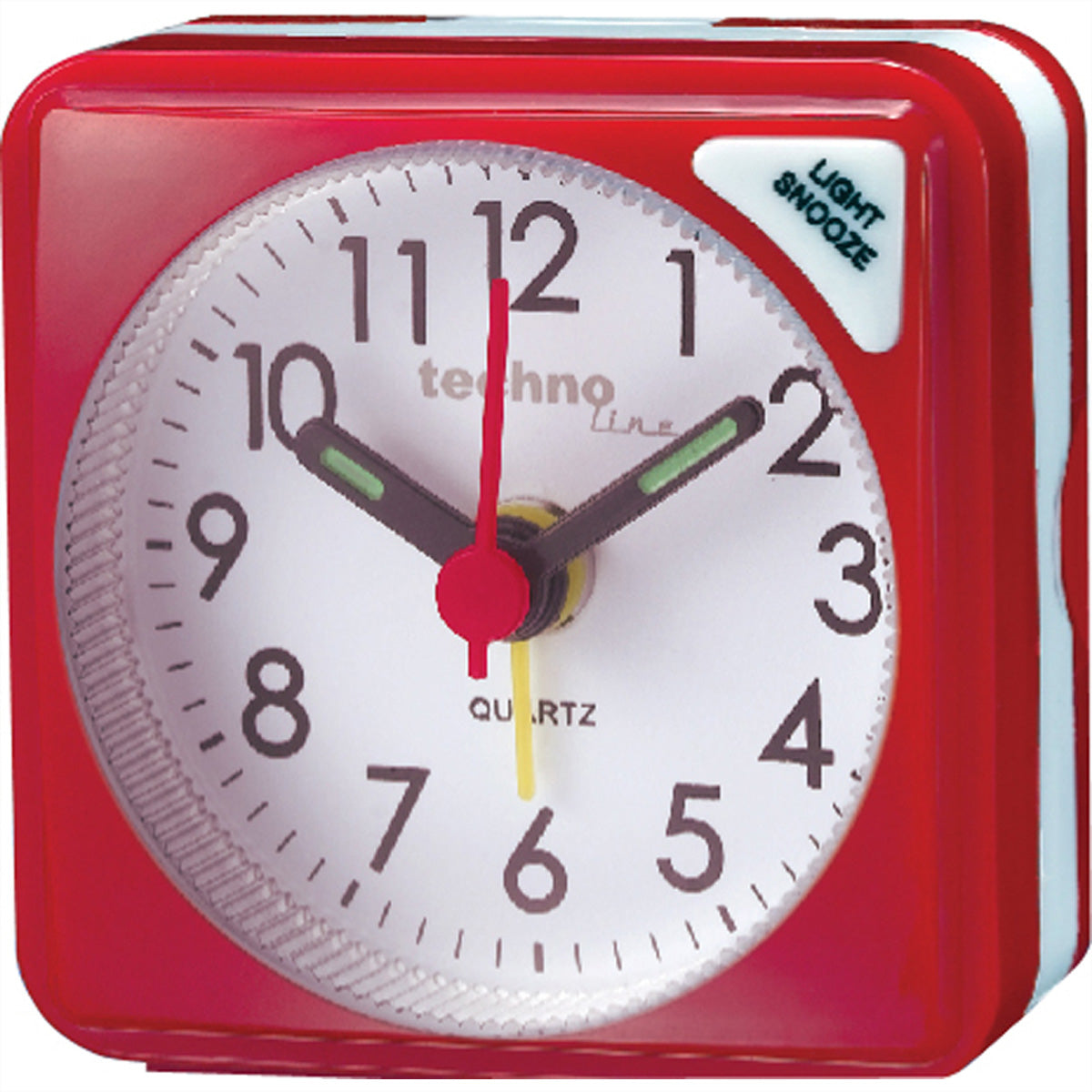 Technoline MODELL S Quarz-Wecker – Analog, Schlummer, Licht, 5,5 × 5,5 × 3,0 cm, rot