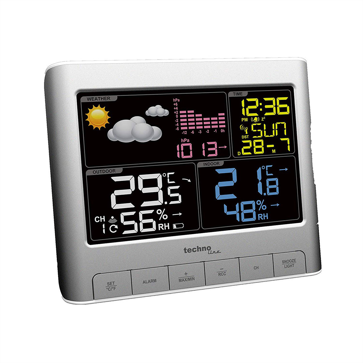 Technoline WS6449 – Wetterstation, innen/aussen, Hygrometer & Barometer, inkl. Aussensensor – Silber