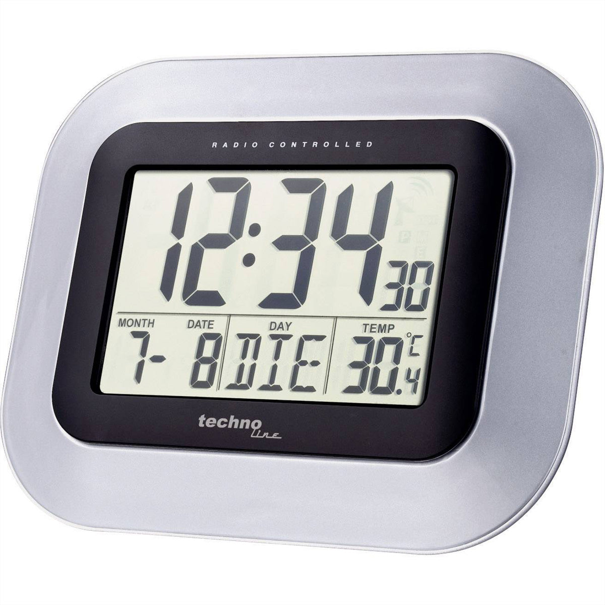 Technoline Digitalwecker – Funk, Thermometer, 22,8 × 18 × 2,8 cm, Silber