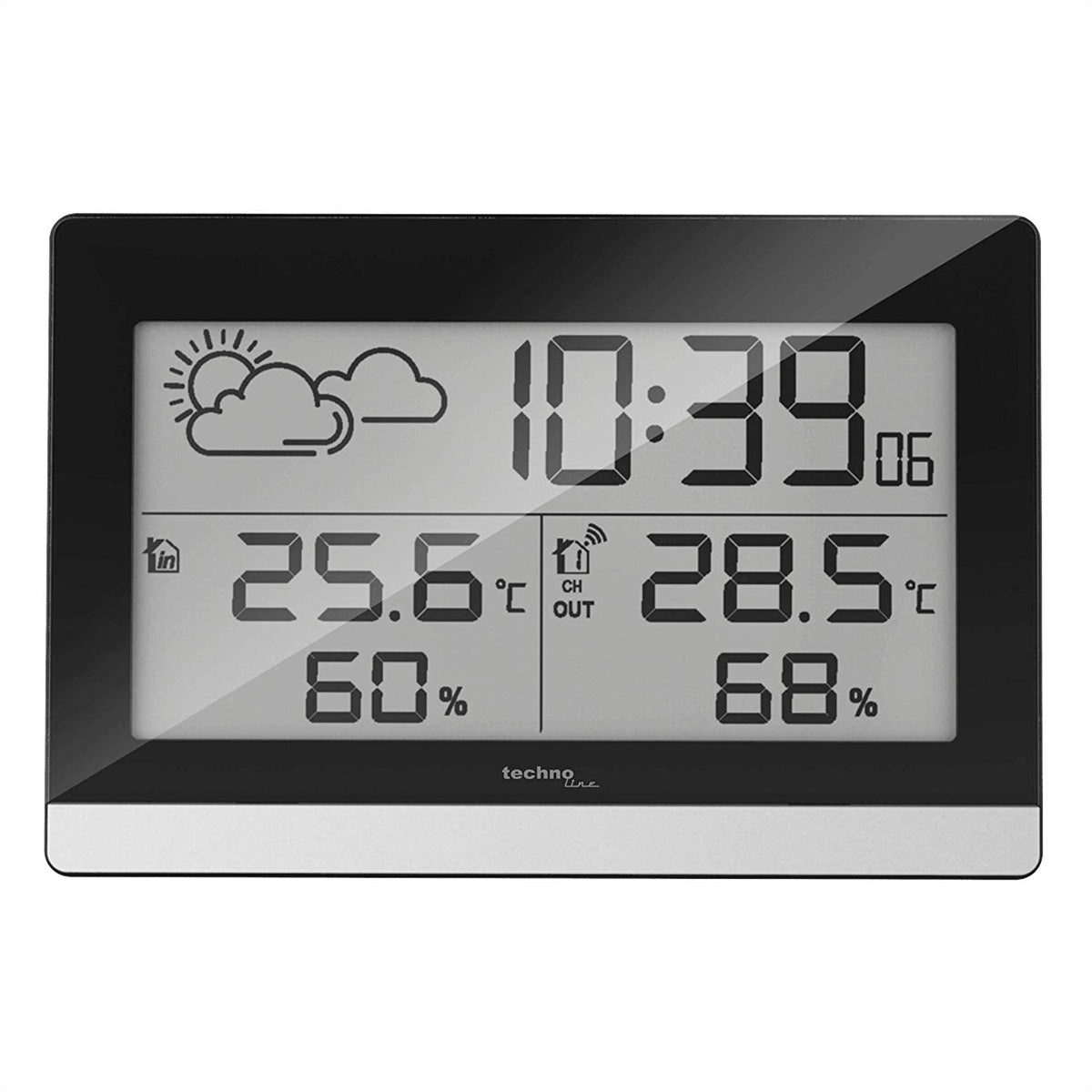 Technoline WS9255 – Wetterstation, innen/aussen, Hygrometer & Thermometer, inkl. Aussensensor – schwarz/silber