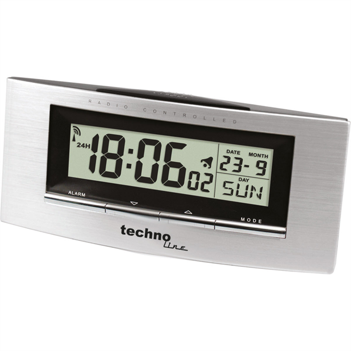 Technoline WT182 Digitalwecker – Funk, Snooze, Thermometer, 14 × 6,3 × 3,5 cm, Silber