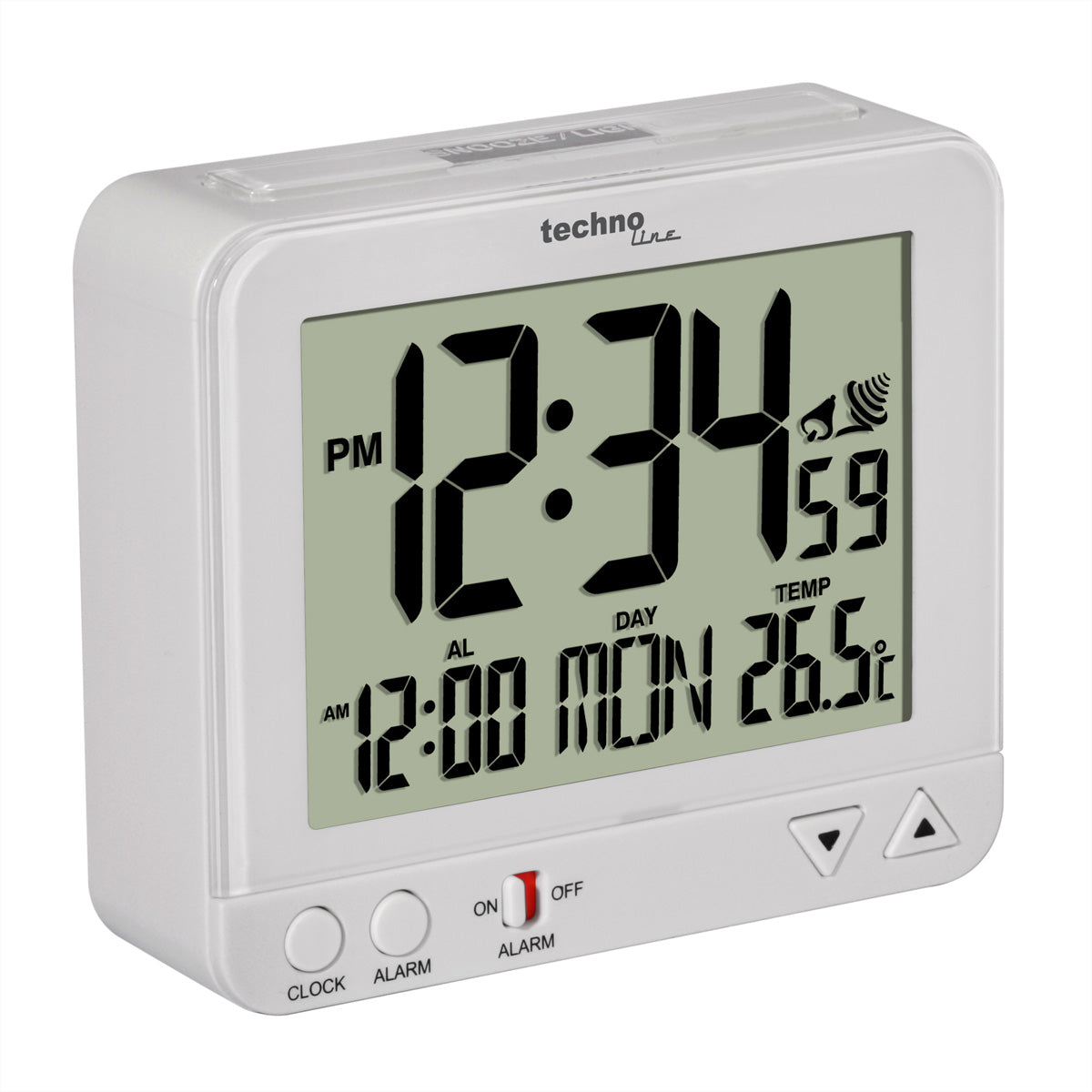 Technoline WT195 Digitalwecker – Funk, Schlummerfunktion, Thermometer, Nachtlicht, 9,6 × 8,0 × 3,2 cm, Weiss