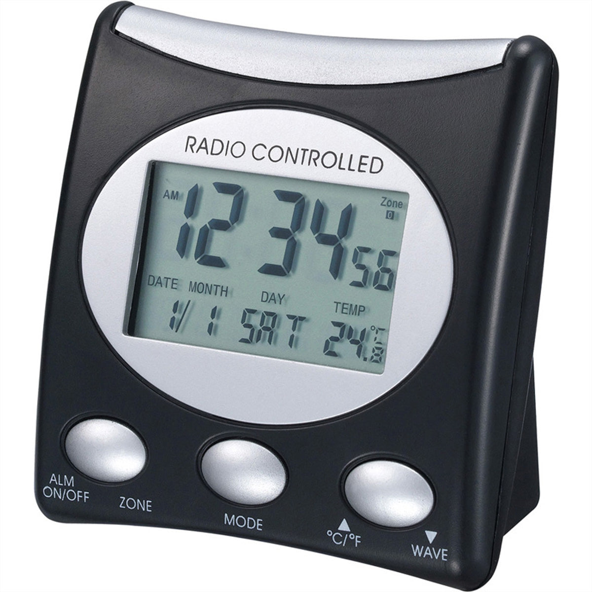 Technoline WT221-T Digitalwecker – Funk, Snooze, Thermometer, 4,2 × 7,9 × 7,9 cm, Schwarz