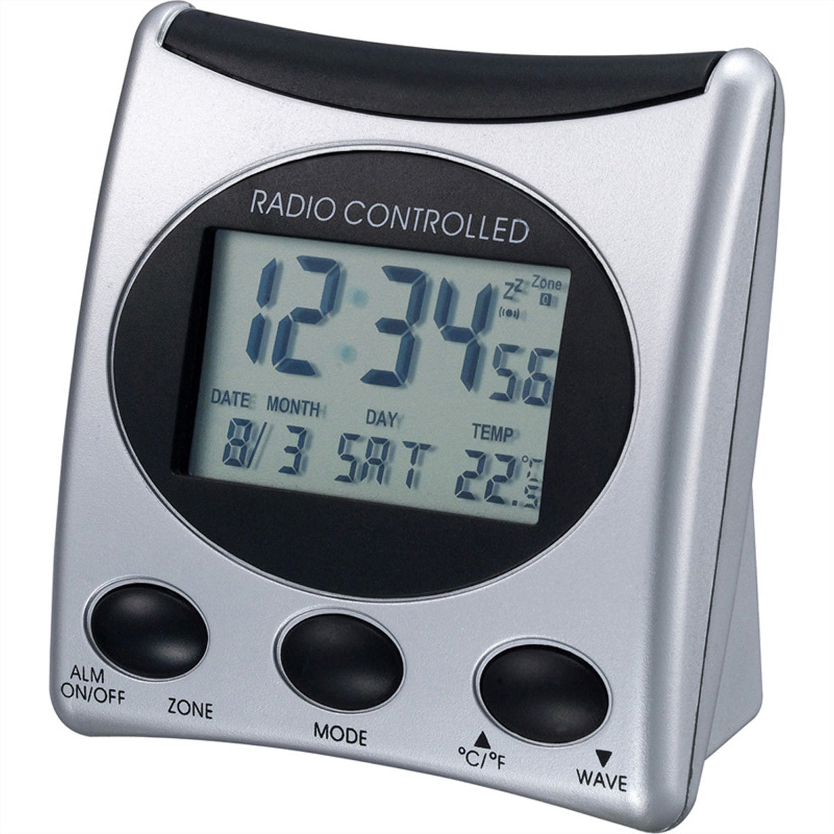 Technoline WT221-T Digitaler Funkwecker, Funk, Schlummerfunktion, Thermometer, 4,2 × 7,9 × 7,9 cm, Silber
