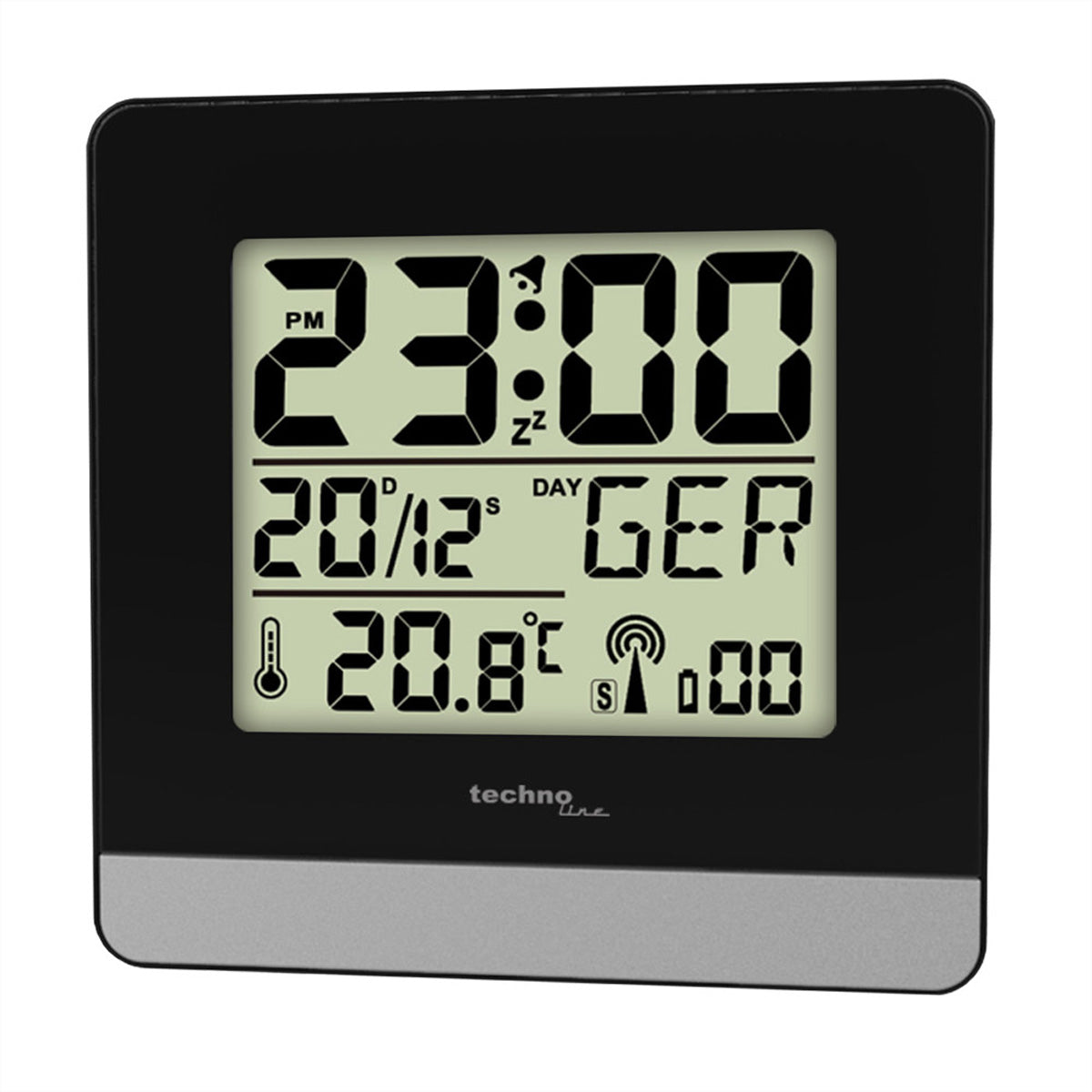 Technoline Digitalwecker – Funk, Schlummerfunktion, Thermometer, 7,9 × 7,9 × 3,0 cm, Schwarz