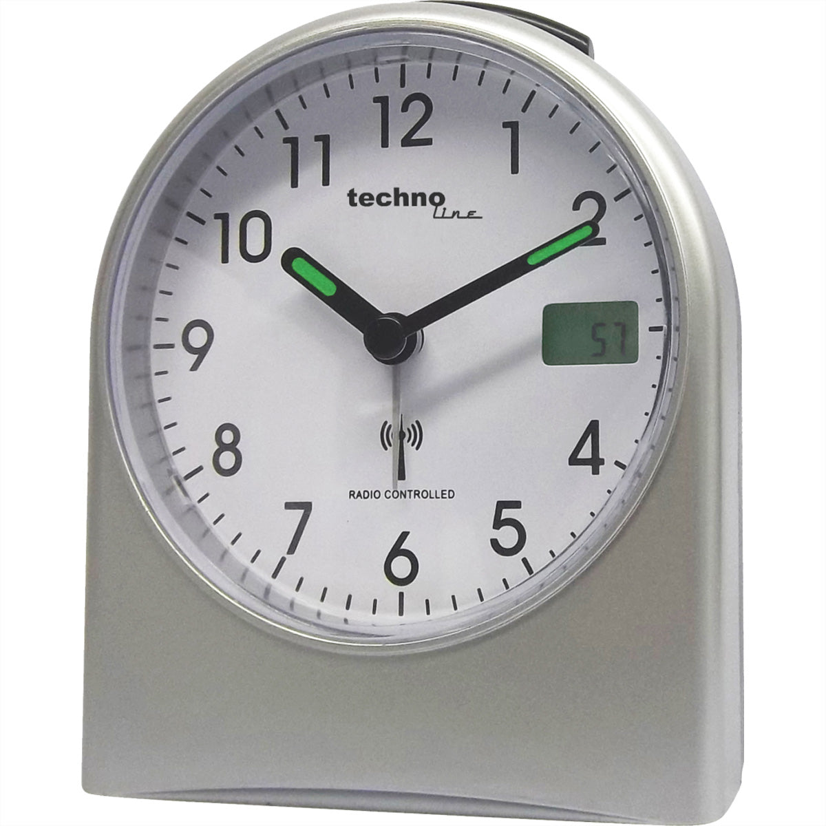 Technoline WT755 Funkwecker – Analog, Schlummerfunktion, Hintergrundbeleuchtung, 5,5 × 11,5 × 9,5 cm, Silber