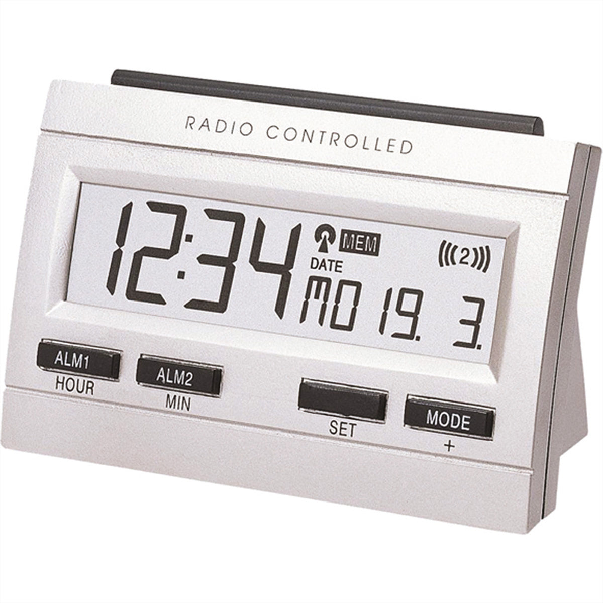 Technoline Digitalwecker – Funk, Schlummerfunktion, Thermometer, 10,2 × 6,9 × 4,8 cm, Silber