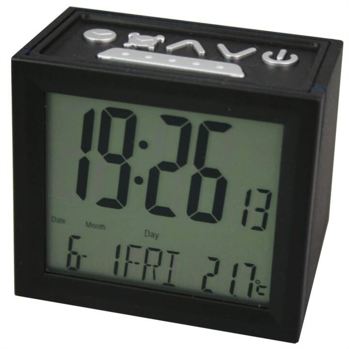 Technoline Digitalwecker – Funk, Schlummerfunktion, Thermometer, 9,0 × 8,0 × 4,5 cm, Schwarz