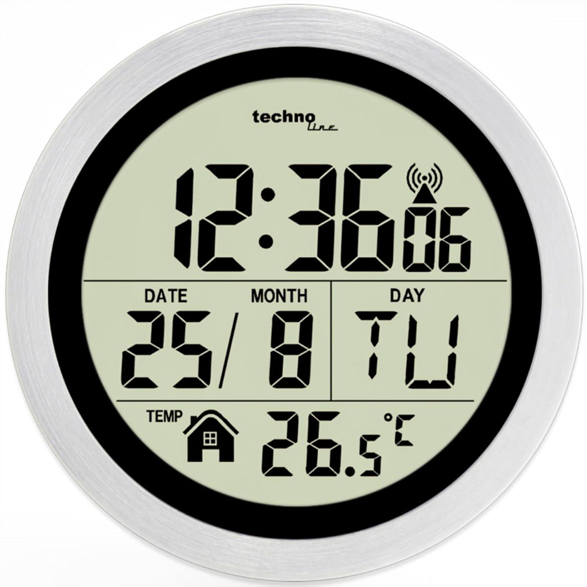Technoline WT3005 Digitalwecker – Funk, Thermometer, 17,2 × 17,2 × 5,4 cm, Grau