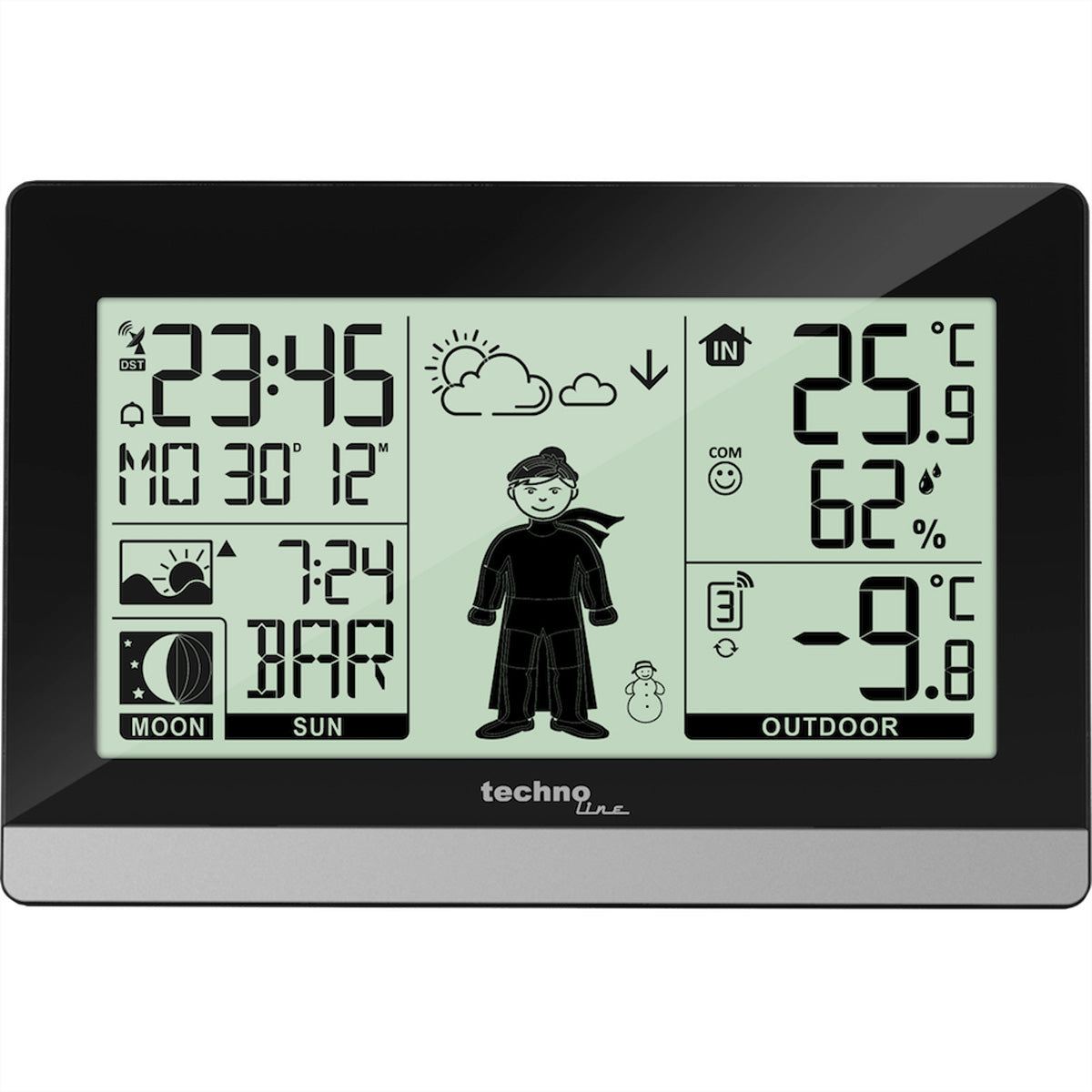 Technoline WS9612 – Wetterstation, innen/aussen, Hygrometer, inkl. Aussensensor – Schwarz