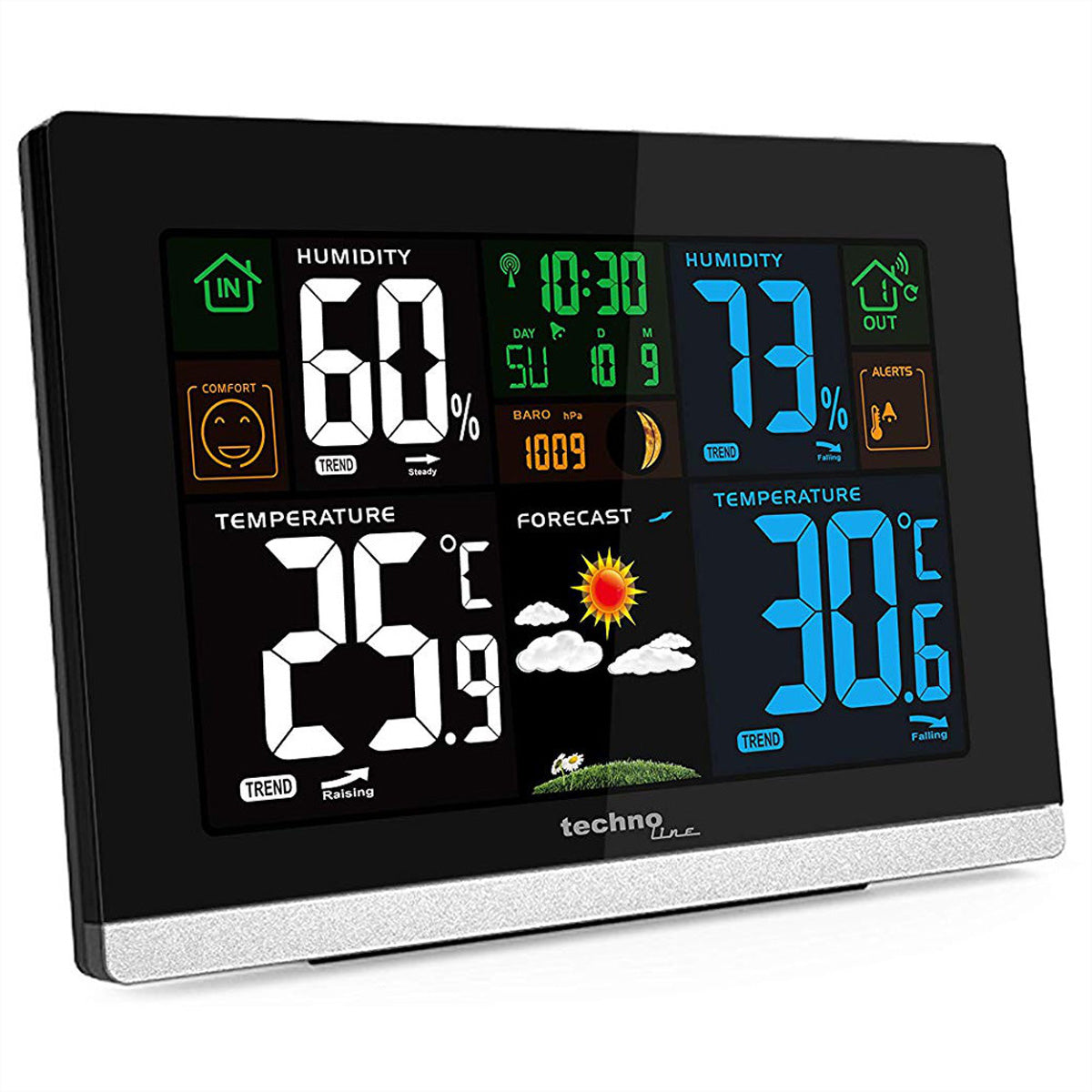 Technoline WS6462 – Wetterstation, innen/aussen, Hygrometer & Barometer, Taupunkt-Anzeige – schwarz