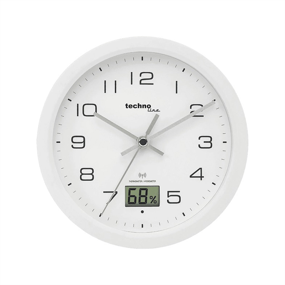 Technoline WT3100 Wanduhr – Funk, analog, Thermometer/Hygrometer, Ø 17 cm, weiss