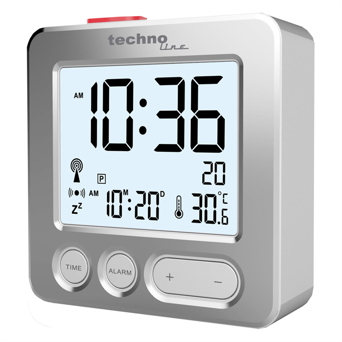 Technoline WT 265 Funkwecker – Analog, Thermometer, 6,6 × 6,6 × 2,1 cm, Silber, Kunststoff