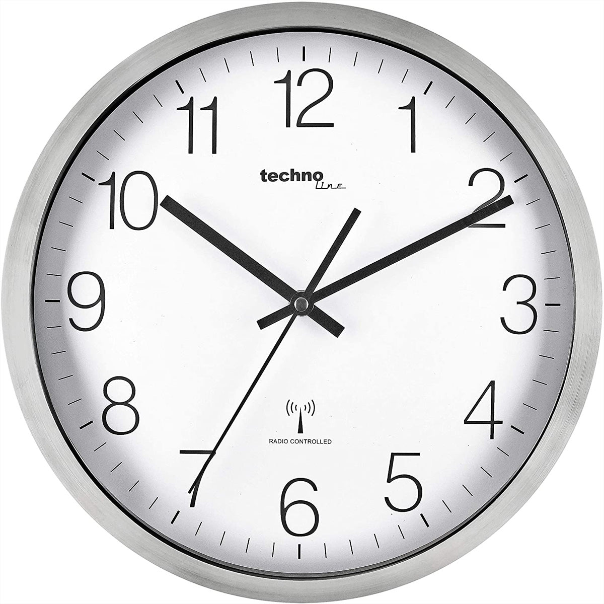 Technoline Wanduhr – Funk, analog, Ø 30 cm, Silber, Metall
