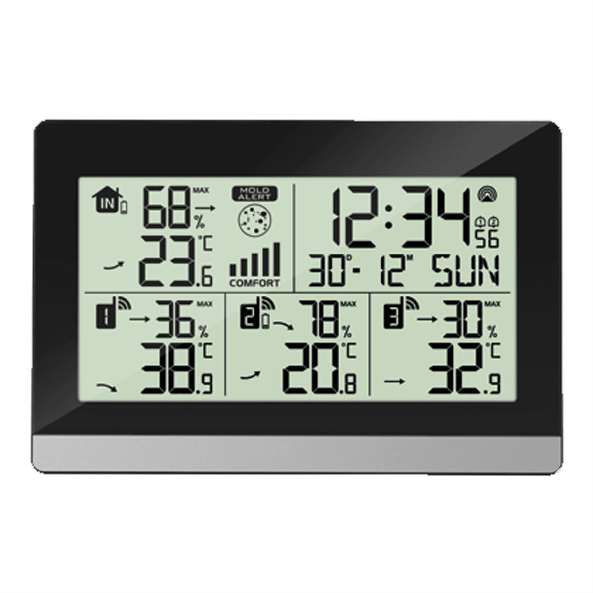 Technoline WS 7065 – Wetterstation, innen/aussen, Hygrometer, bis 3 Aussensensoren – schwarz